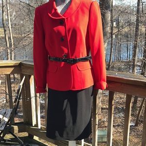 Red Emily Skirt Jacket Suit  Black Patent Belt 3 buttons